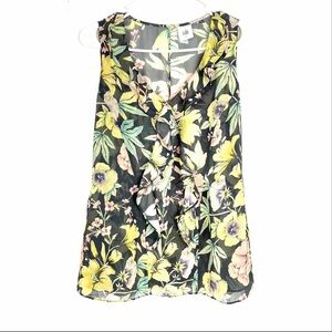 CAbi Osaka Nights Tank Top Blouse Floral Ruffles